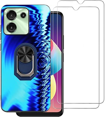 for AirVoice S67 5G / C67 Case Compatible for AirVoice S67 Phone Case with 2 Pack Screen Protector Ring Holder Stand Slim Wave Pattern for Women Girls Soft TPU Shockproof Full Body Cover -Blue