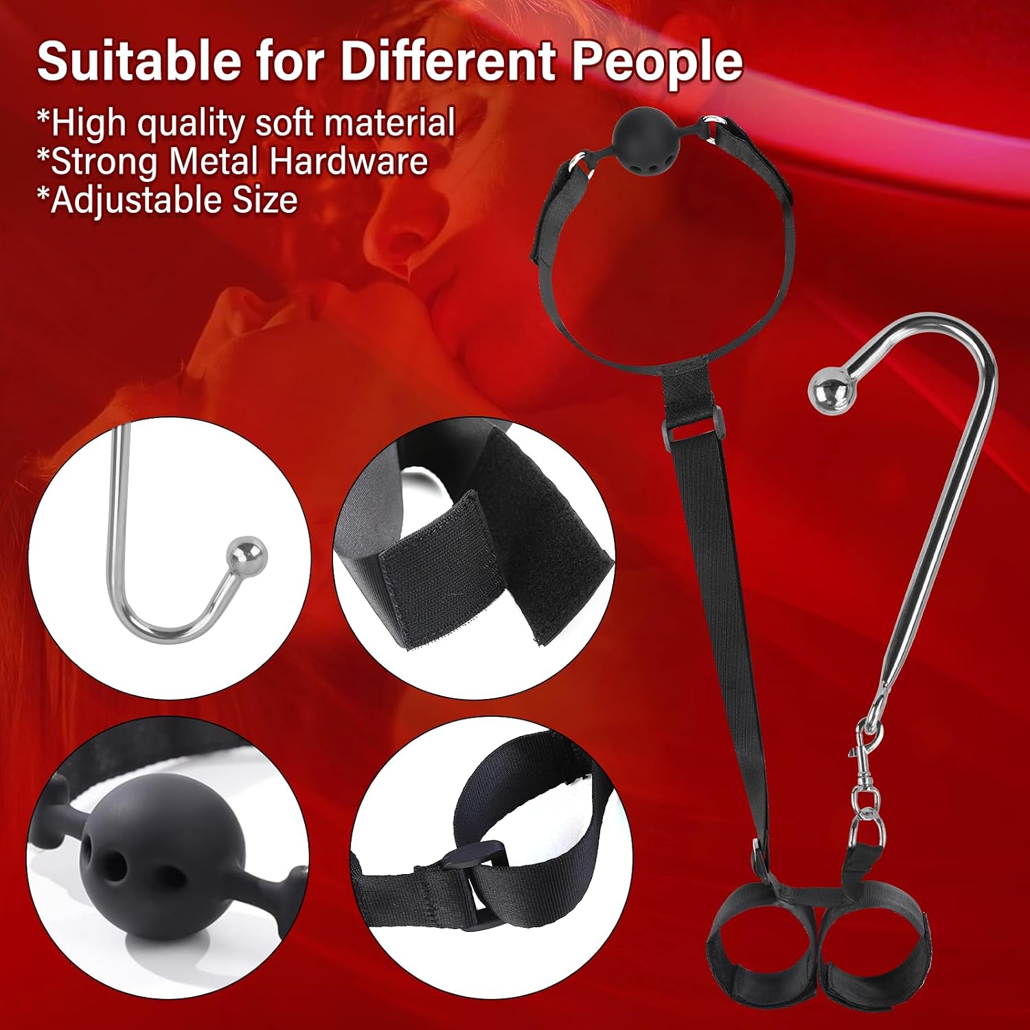 BDSM Sex Bondage Adult Toys - Anal Hook Gag Bondage Couples Toys Mouth to Wrist Restraints Adjustable Handcuffs SM Role Play Toy Games for Couple Foreplay Women Men