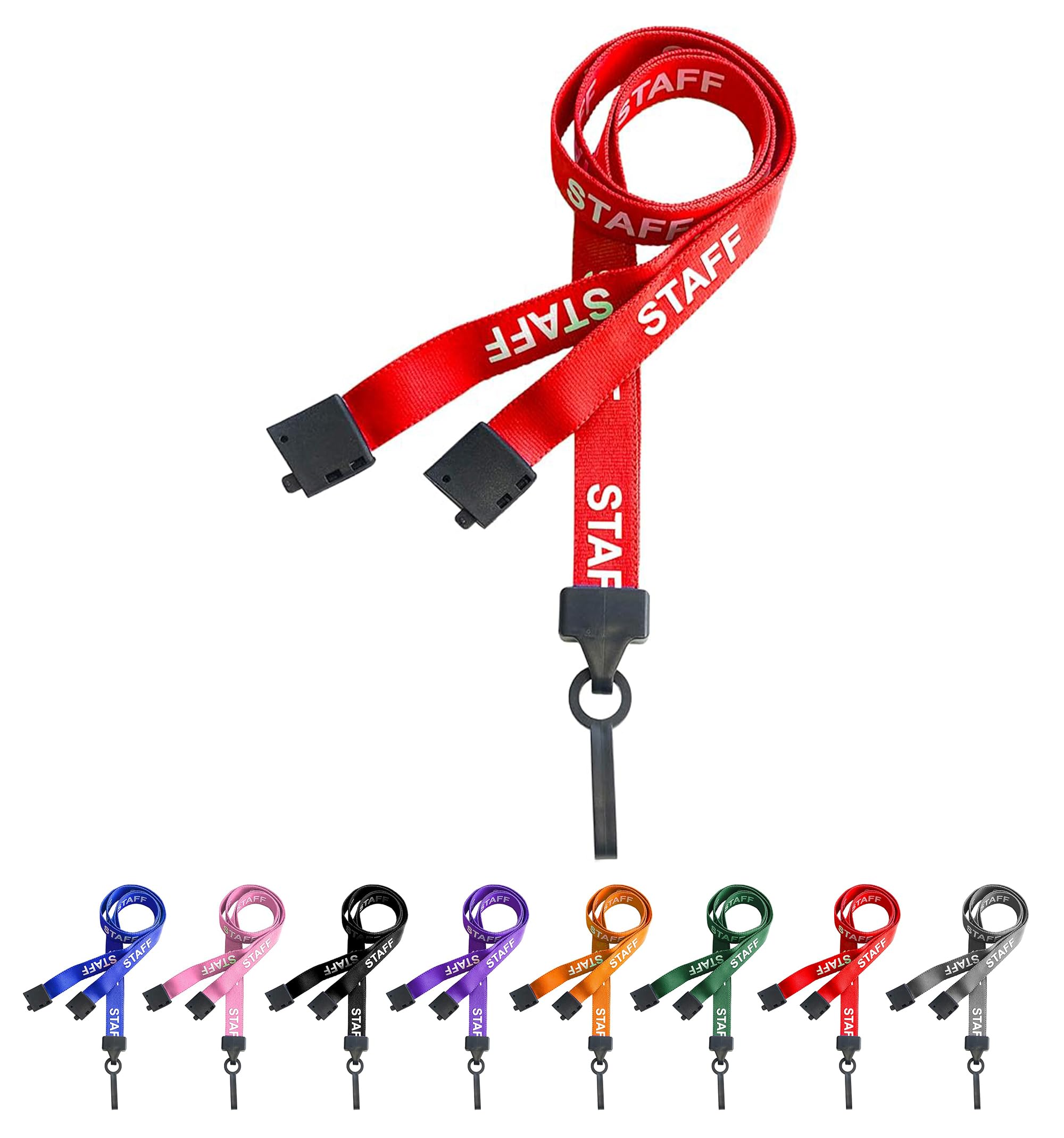 PCL Media ltd® Red Staff Neck Strap Lanyard ID Card Holder with Plastic Clip and Safety Breakaway Catch - (Pack of 50) Staff Lanyard