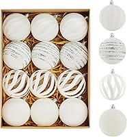 Vista 12 de Juego de 12 adornos de Navidad, bolas de terciopelo flocado de 3.15 pulgadas con diseños pintados a mano, elegantes decoraciones marrones para árbol