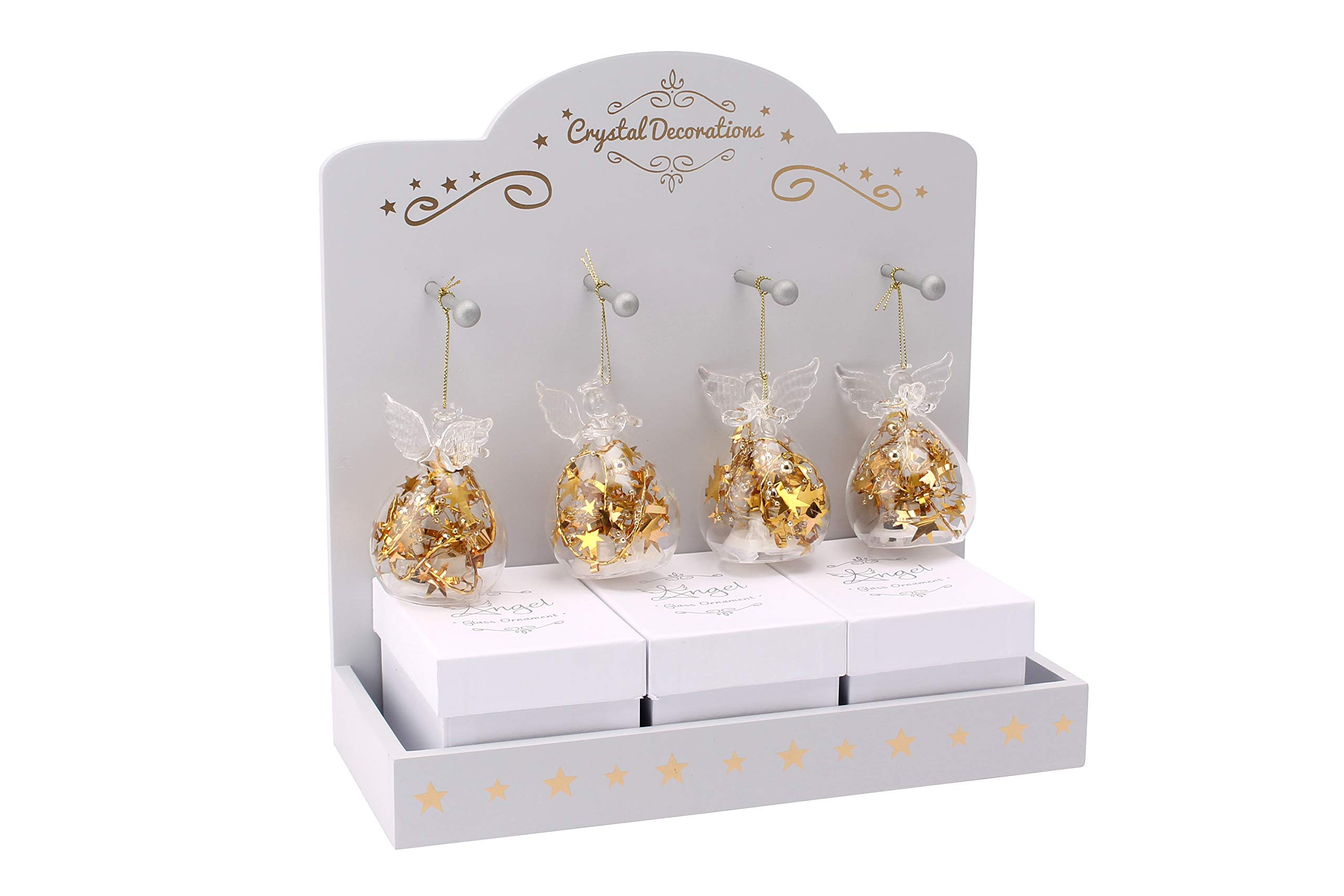 CGB Giftware Battery Light Up Christmas Angel Glass Ornament | Gold | Glass Hanging Decoration | One is Selected at Random | Gift Box | GB02179