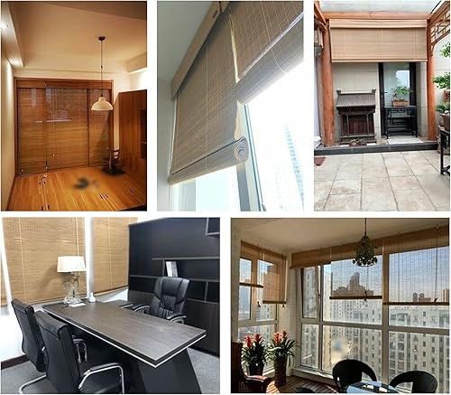 Miniatura 4 de Persianas enrollables de bambú marrón carbonizado retro para ventanas, filtrantes de luz, cortinas enrollables de bambú, transpirables, cortinas