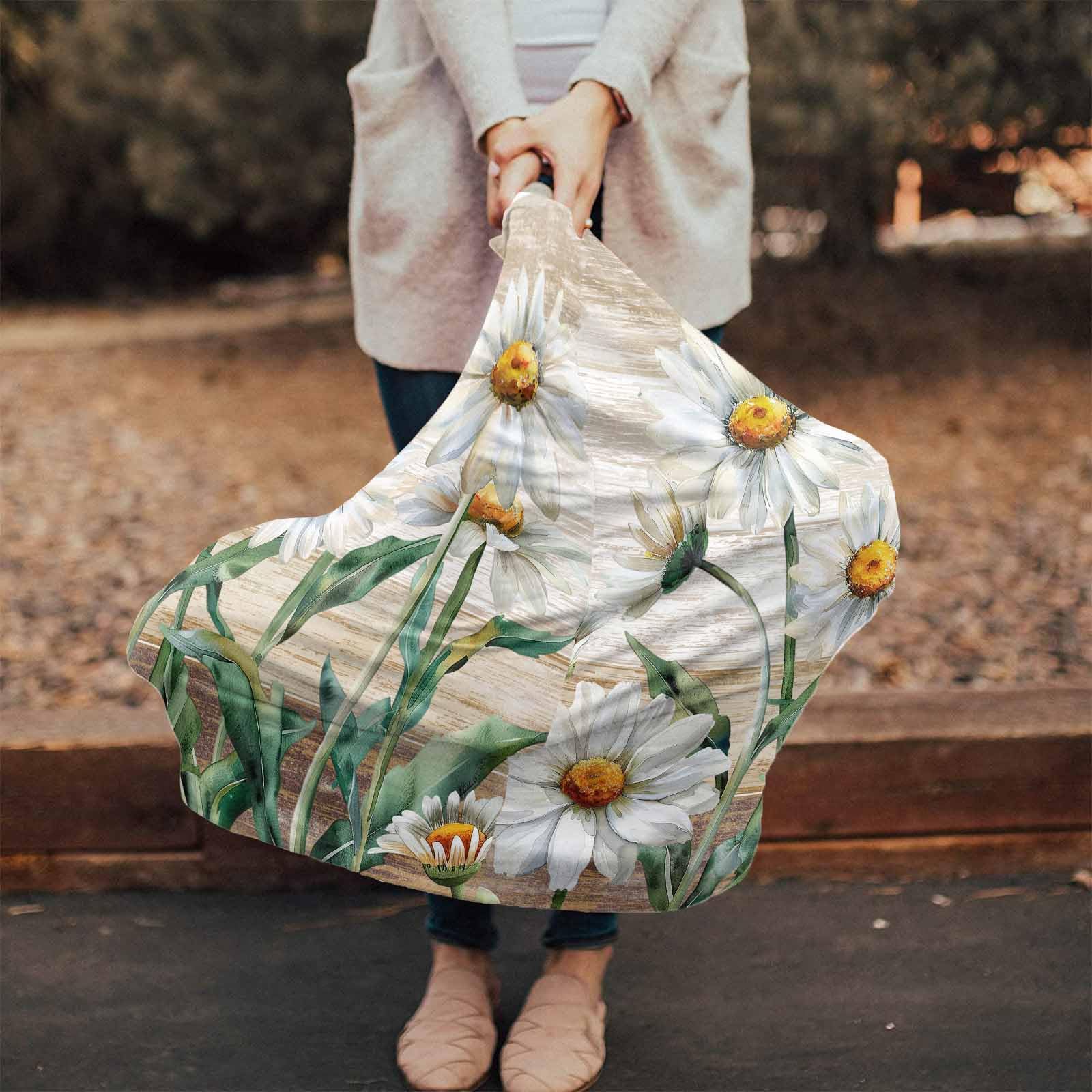 Nursing Cover for Breastfeeding Scarf, Retro Flower Leaves Plants Daisy Baby Car Covers Super Soft Multi Use for Canopy Shopping Cart Cover Blanket Stroller Cover