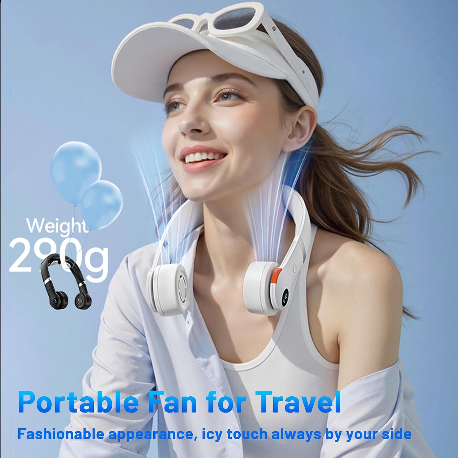 Portable Neck Fan with Ice Cool Feeling, 5 Speeds Rechargeable Portable Personal Fan,2400mAh Battery 10H Runtime, 110° Rotatable Air Outlets, Quiet Lightweight-Summer Gift for Women Men (Snowy White)
