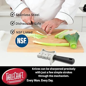 TableCraft 10994 PerfectGrip Hand Held Sharpener, 7 x 1.5 x 3.25, Tungsten Carbide, NSF Certified, Ergonomic Design, Dishwasher Safe
