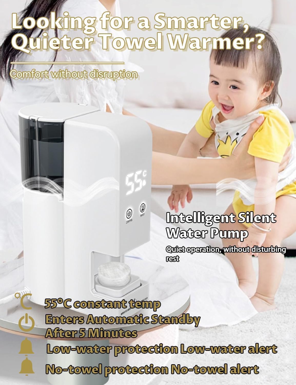 Dispensador automático de toallas calientes, 55 °C con 100 toallas comprimidas, calentamiento de 5 segundos, vaporizador facial portátil para el hogar, spa y salón