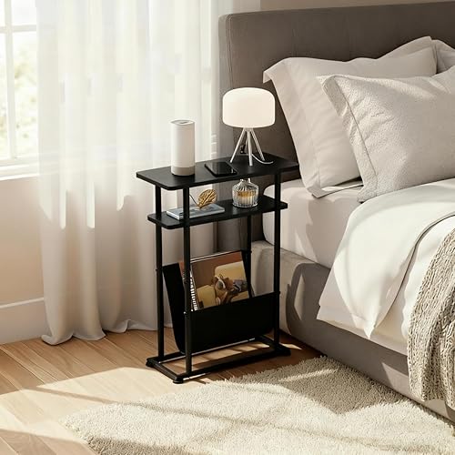 Miniatura 5 de Mesa auxiliar estrecha y pequeña para espacios pequeños, mesa auxiliar delgada con revistero, mesa auxiliar estrecha para sala de estar, sofá,