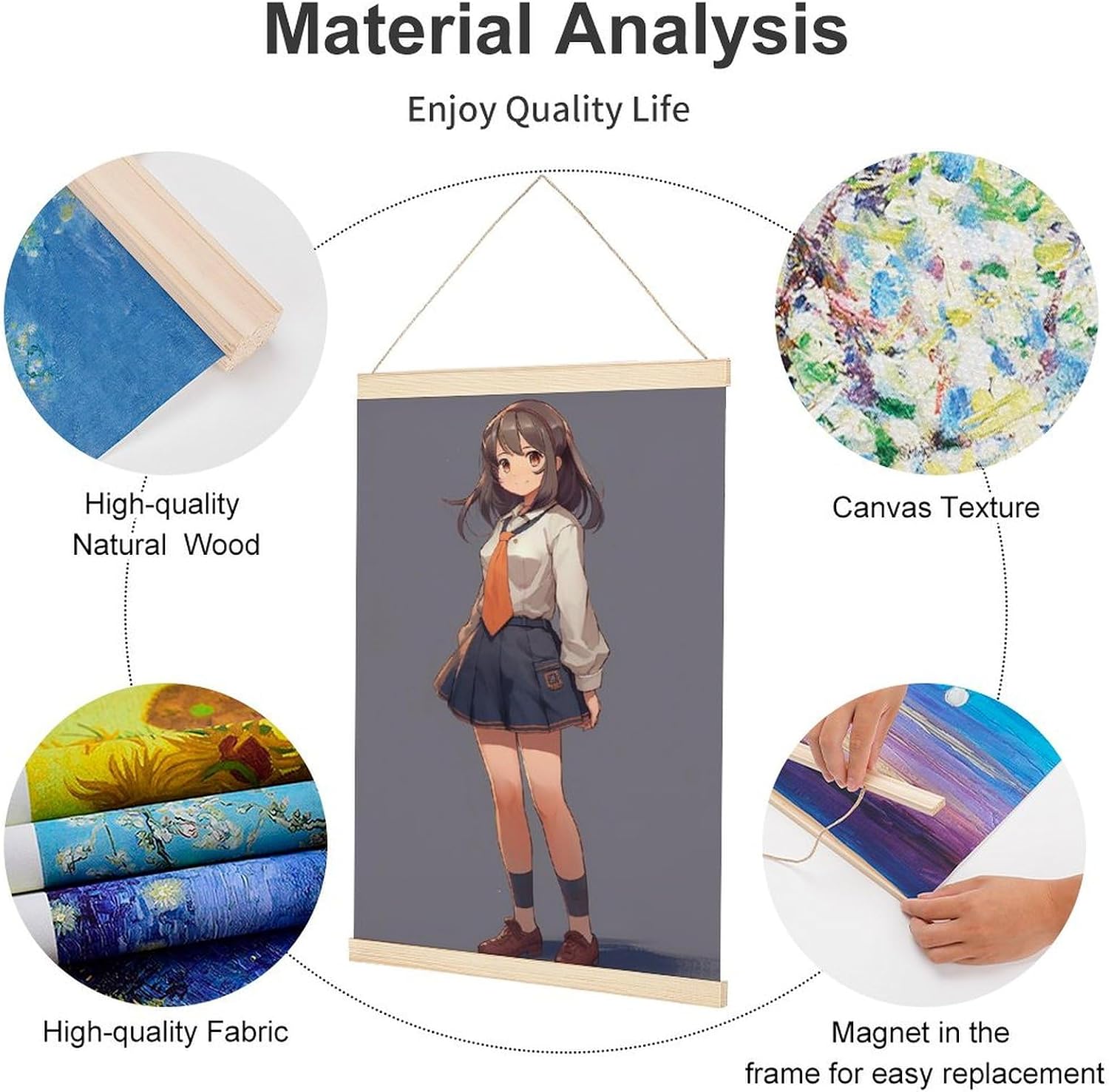Anime Woman in Skirt Magnetic Poster Hanger Wooden Picture Frames Poster Hanger Vintage Posters Canvas Wall Art Magnetic Poster Hanger Frame Magnetic Frames for Wall 40 * 60（cm） image 4