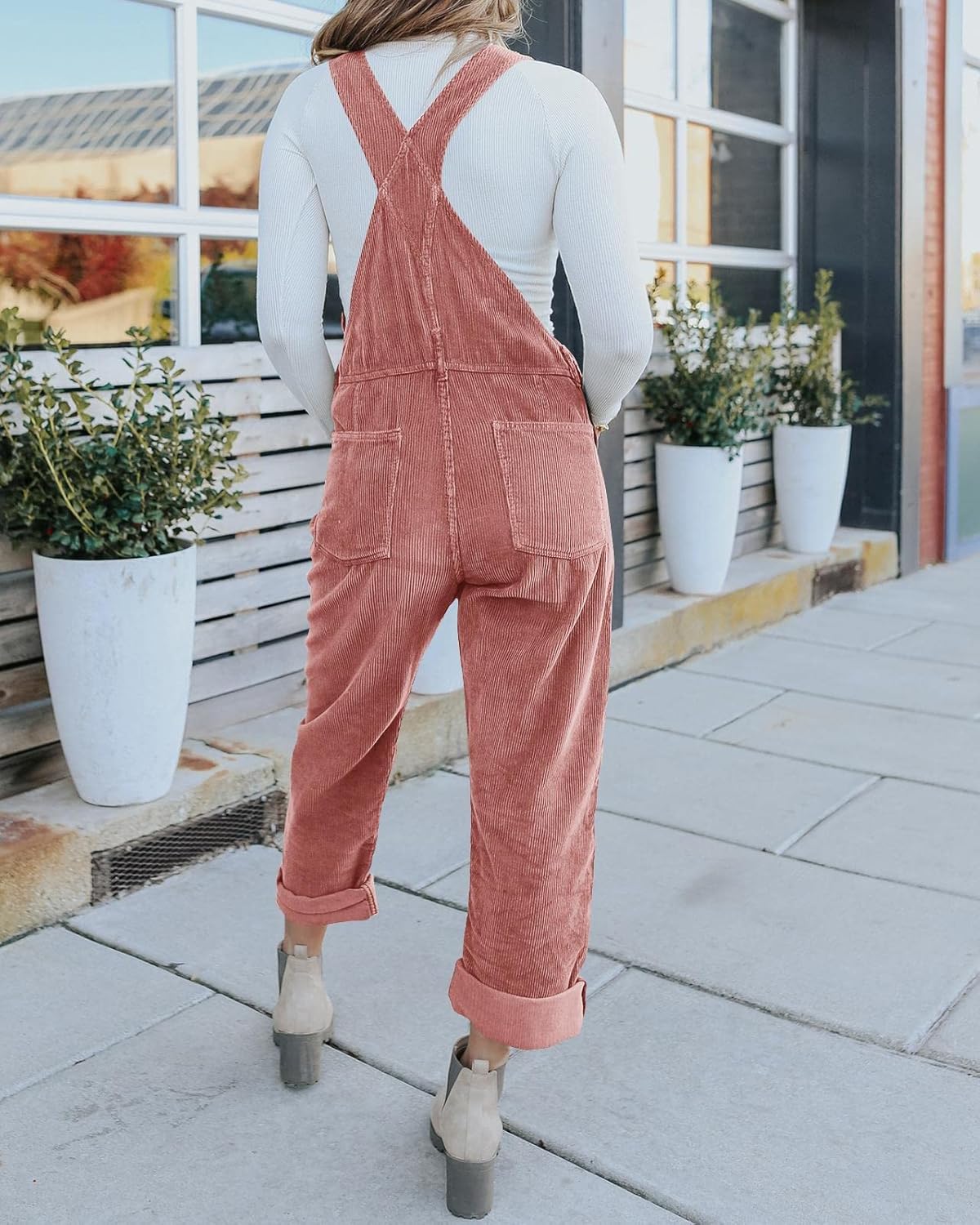 Onedreamer Women's Corduroy Overalls With Adjustable Straps, Baggy Bib Jumpsuit, Casual With Pockets - Image 5