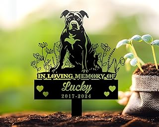 American Pit Bull Dog Metal Memorial Garden Stake, Dog Headstones Personalized, Pet Grave Markers Outdoor, Custom Name Sign Remembrance Stake, Pet Loss Memorial Plaque, Yard Sign