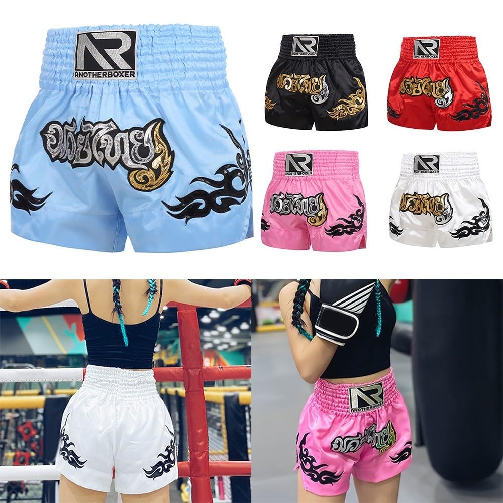 HpLive MMA Muay Thai, pantaloncini da allenamento, unisex, per boxe, fitness, traspiranti, elasticizzati, motivo stampato, pantaloncini (M rosso)