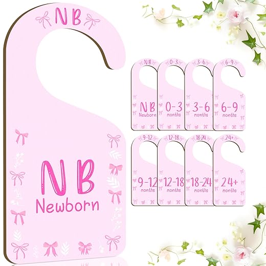Baby Closet Dividers, 8 PCS Wooden Double-Sided Baby Clothes Organizer Hanger for Newborn to 24 Months for Nursery Decor