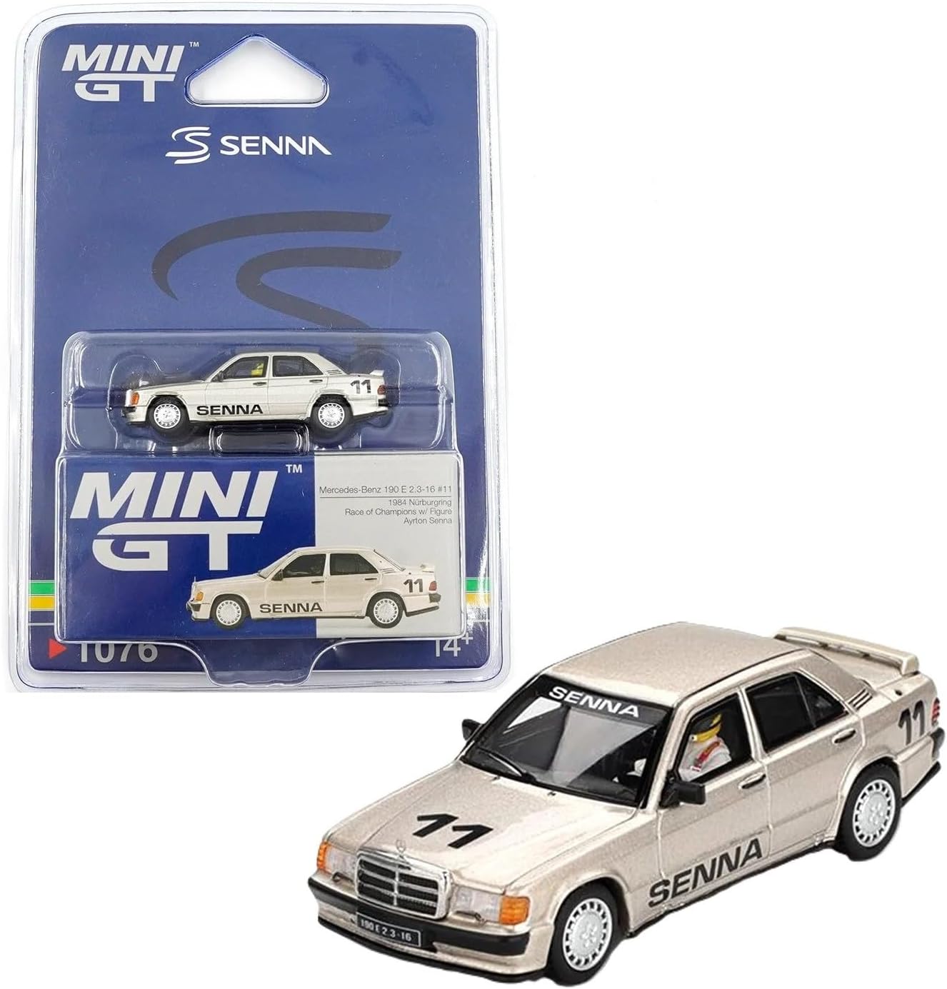 True Scale Miniatures 1:64 Diecast Model Car Compatible with Mercedes-Benz 190 E 2.3-16#11 Ayrton Senna 1984 Nürburgring Race of Champions w/Figure Limited Edition MGT01076