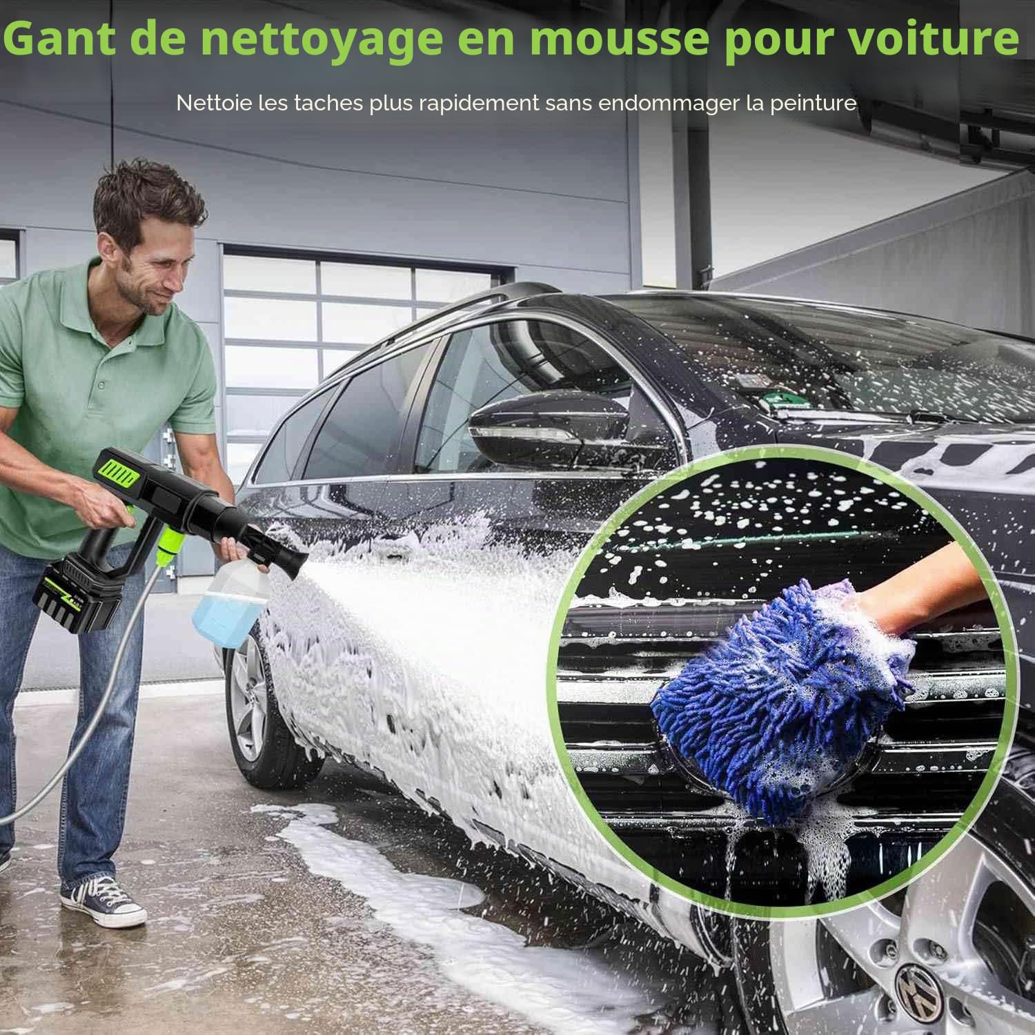 Nettoyeur Haute Pression sans Fil, 980 PSI / 120 Bar - Portable avec Pompe d'Aspiration - 6 en 1 Buses & Détergent - pour Voiture, Terrasse, Jardin (5m Tuyau) (A-2 Batterie)
