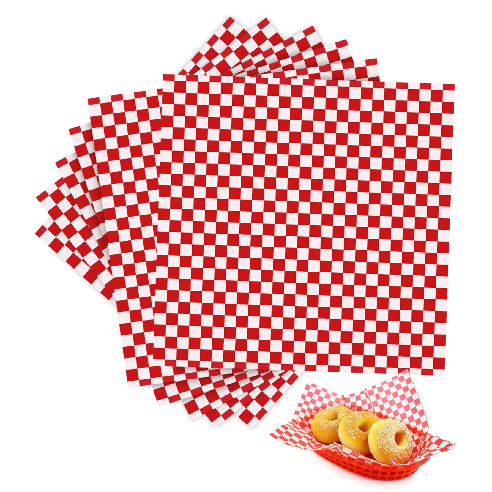 STOBAZA Paper Sheets 24pcs Checkered Baking Paper Food Grade for Packaging Sandwich Liner Red White Pattern