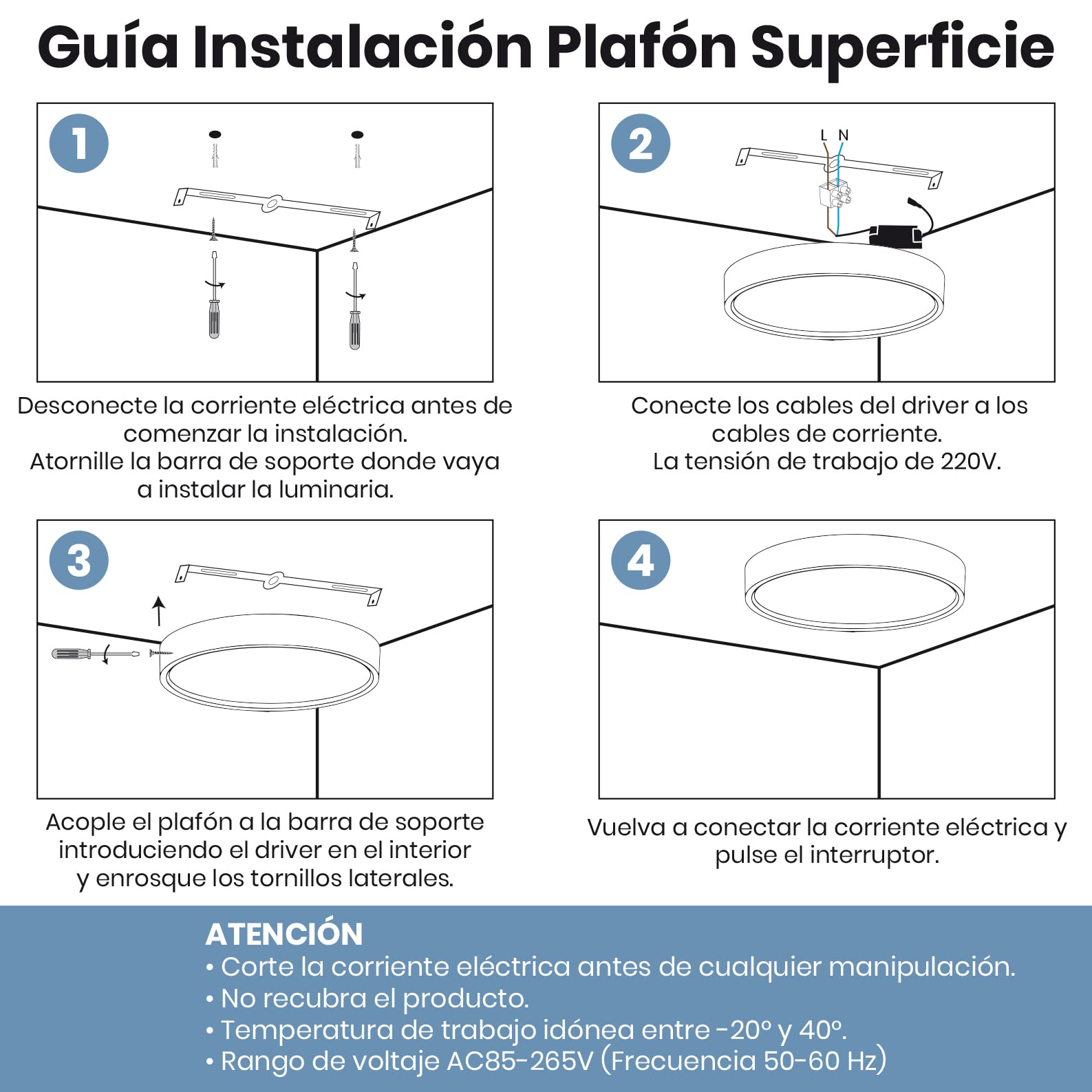 LED ATOMANT 2x Plafon LED Superficie Frameless 30cm 48W Color Luz Fria | Color Blanco Frio 6500K, 4400 Lumenes, Diametro 300mm