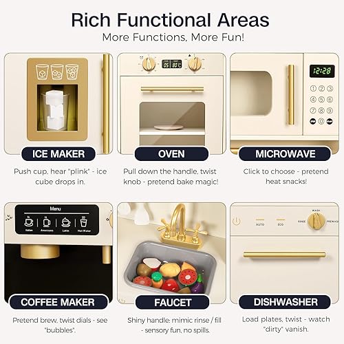 Miniatura 5 de Juego de cocina de madera para niños pequeños, juego de cocina para niños con accesorios, estufa de cocina, fregadero de juegos, comida de juego,