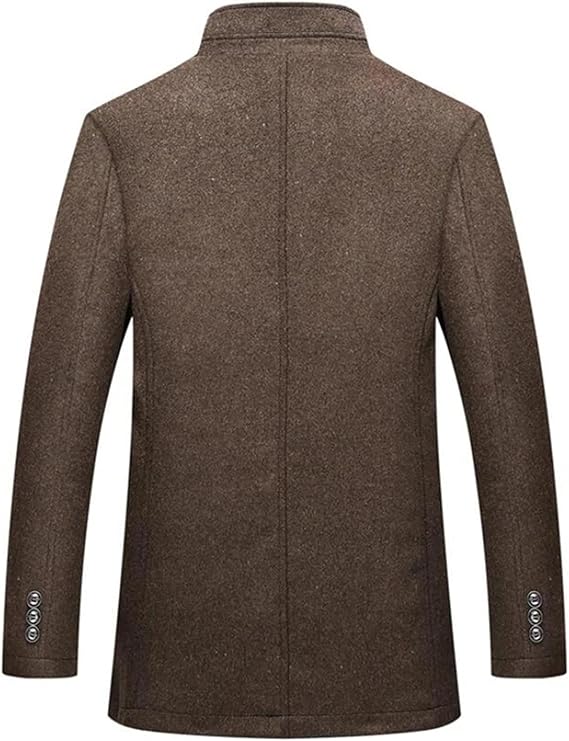 Men Long Thick Mandarin Collar Wool Jackets Stand Collar Single