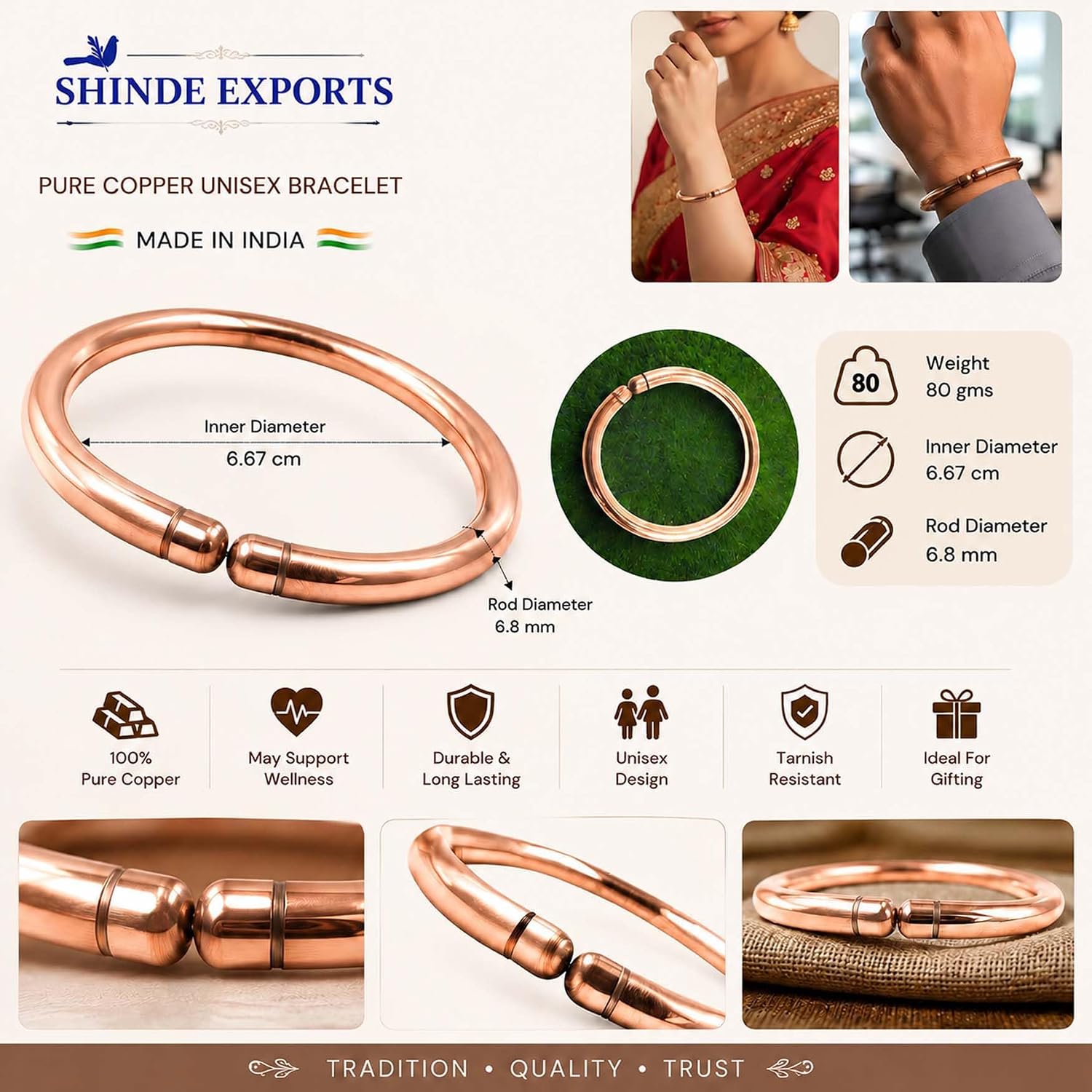 SHINDE EXPORTS pure copper bracelets cuf kada bangle for men and women