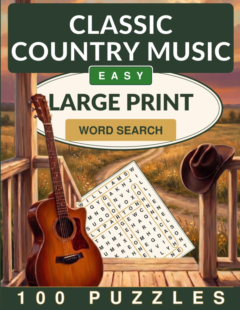 Classic Country Music Word Search Large Print: 100 Easy Word Search Puzzles for Adults and Seniors (Crackling Fire Word Search)