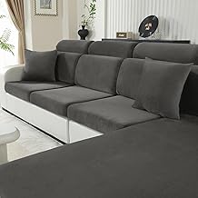 Velvet Elastic Sofa Seat Cover, Universal Non-Slip Sofa Cover, Separate Cushions, Washable Soft Sofa Seat Cover (2 Seater, Grey)