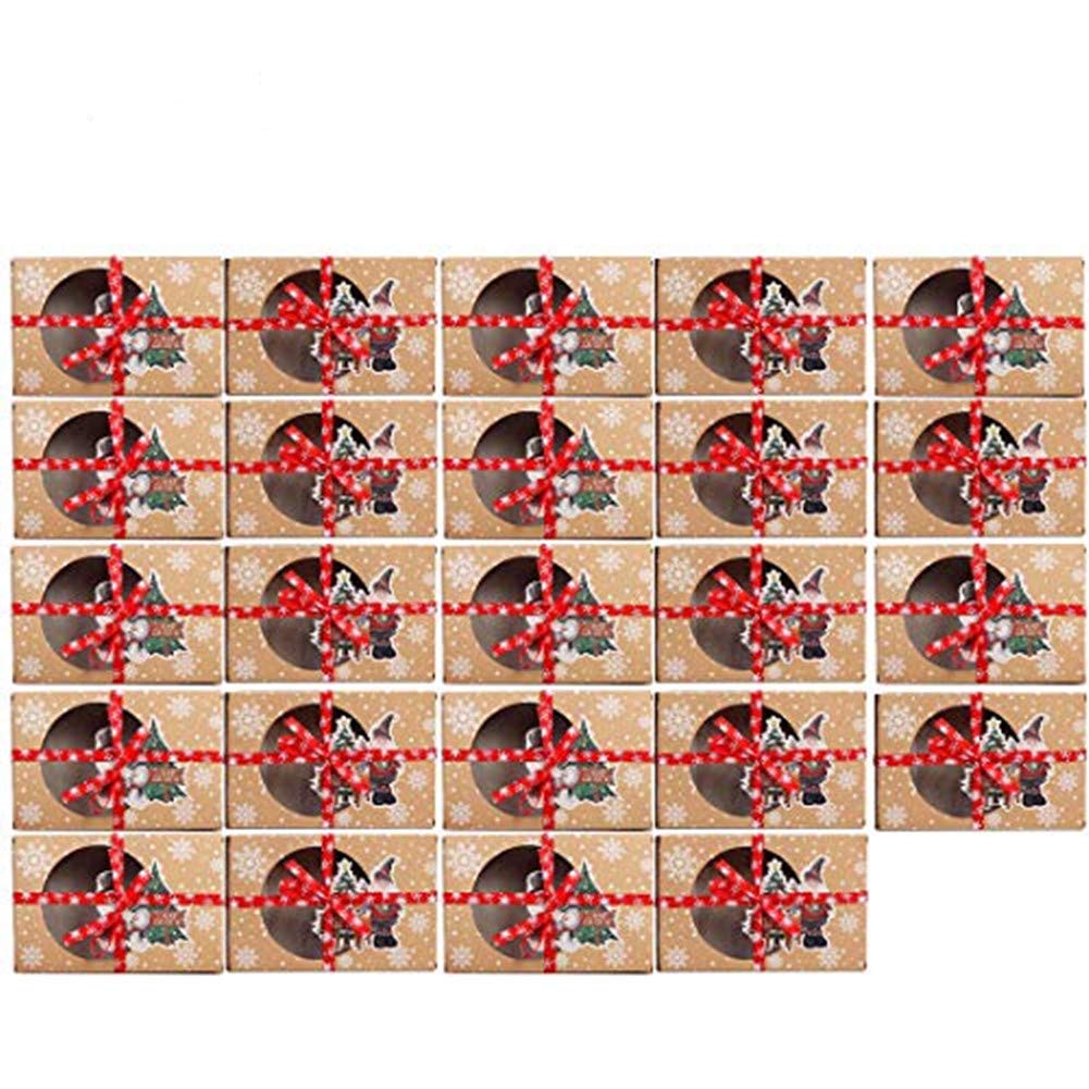 Manooby 24 pcs Christmas Gift Cookie Candy Boxes Doughnut Gift Boxes with Clear Window for Gift Giving Packaging Holiday Christmas Food