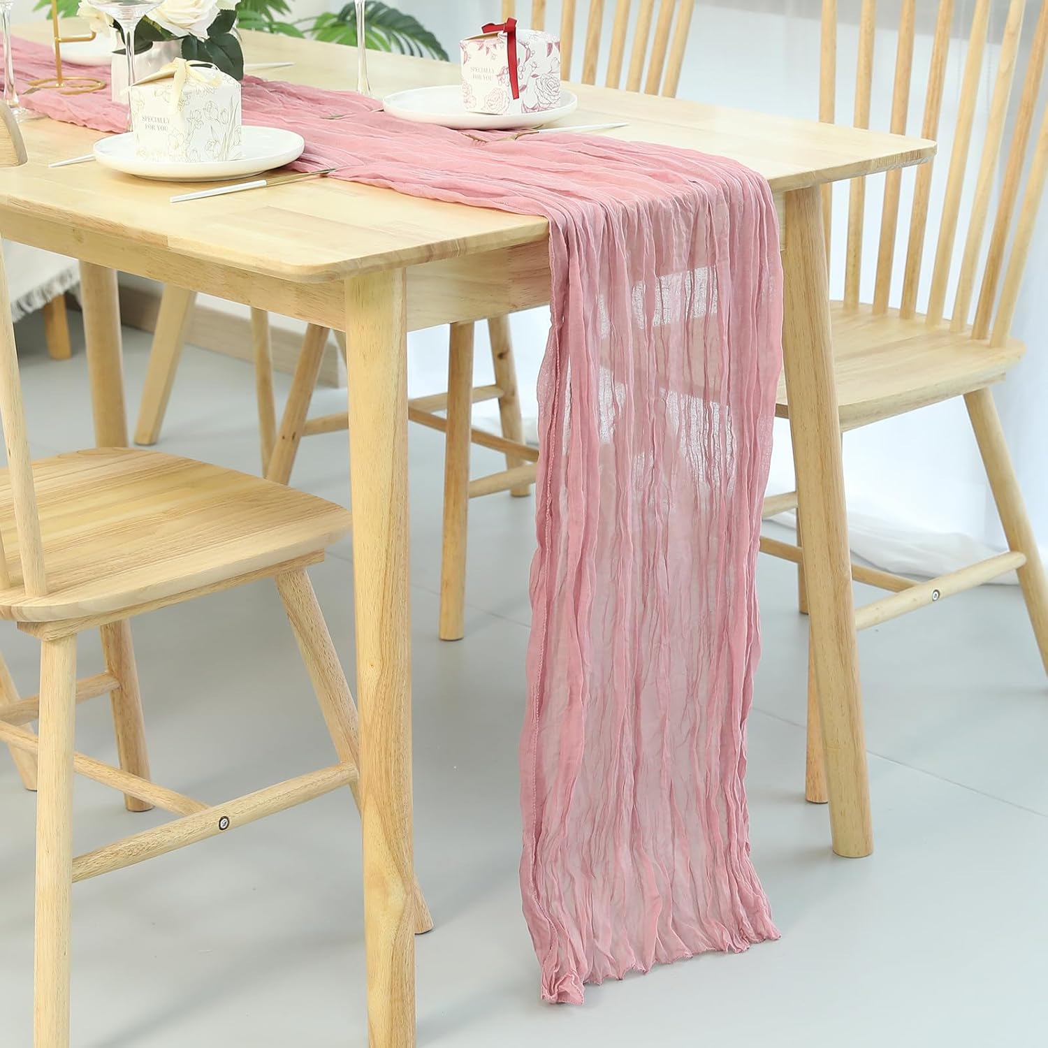 5 Pack Cheesecloth Table Runner 120 Inch Boho Gauze Cheese Shabby Chic Rustic Table Runner for Wedding, Baby Shower, Birthday, Banquets - Champagne