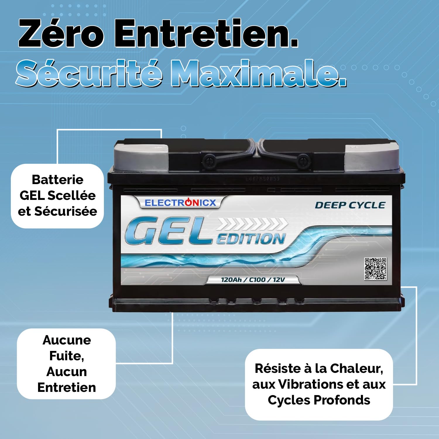 Batterie Gel Edition 120Ah Solaire, Camping-Car - Batterie 12V 120 Ah à Décharge Lente - Batterie Solaire Portable pour Panneau Solaire - Batterie.
