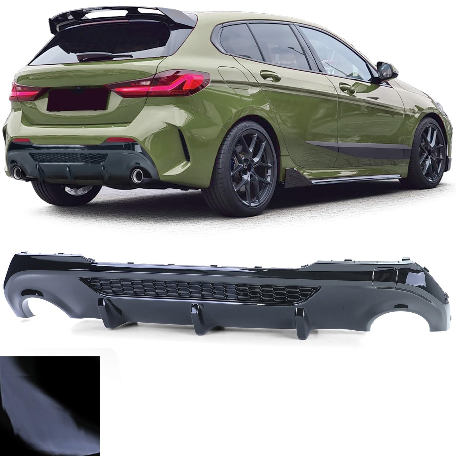 europetuning - DIFFUSEUR Sport Noir Brillant Double Sorties Compatible BMW Serie 1 F40 118d 120d 128ti (05921)