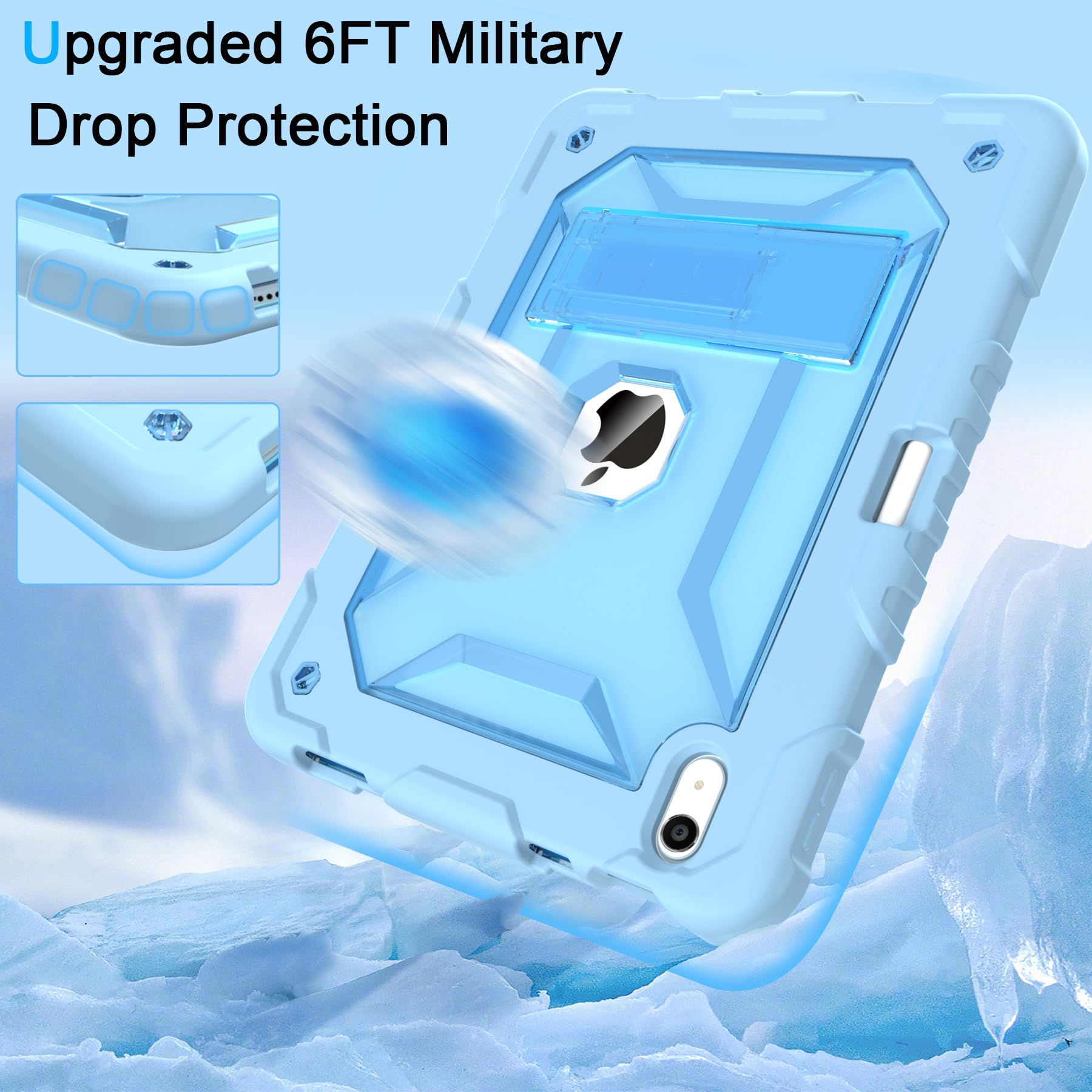 TIMISM Case for iPad 10th Generation 2022 iPad A16 11 Inch 2025 with Pencil Holder & Kickstand Translucent Hard PC Back Cover Heavy Duty Shockproof Protective Case for iPad 1110 Clear Blue product thumbnail 7