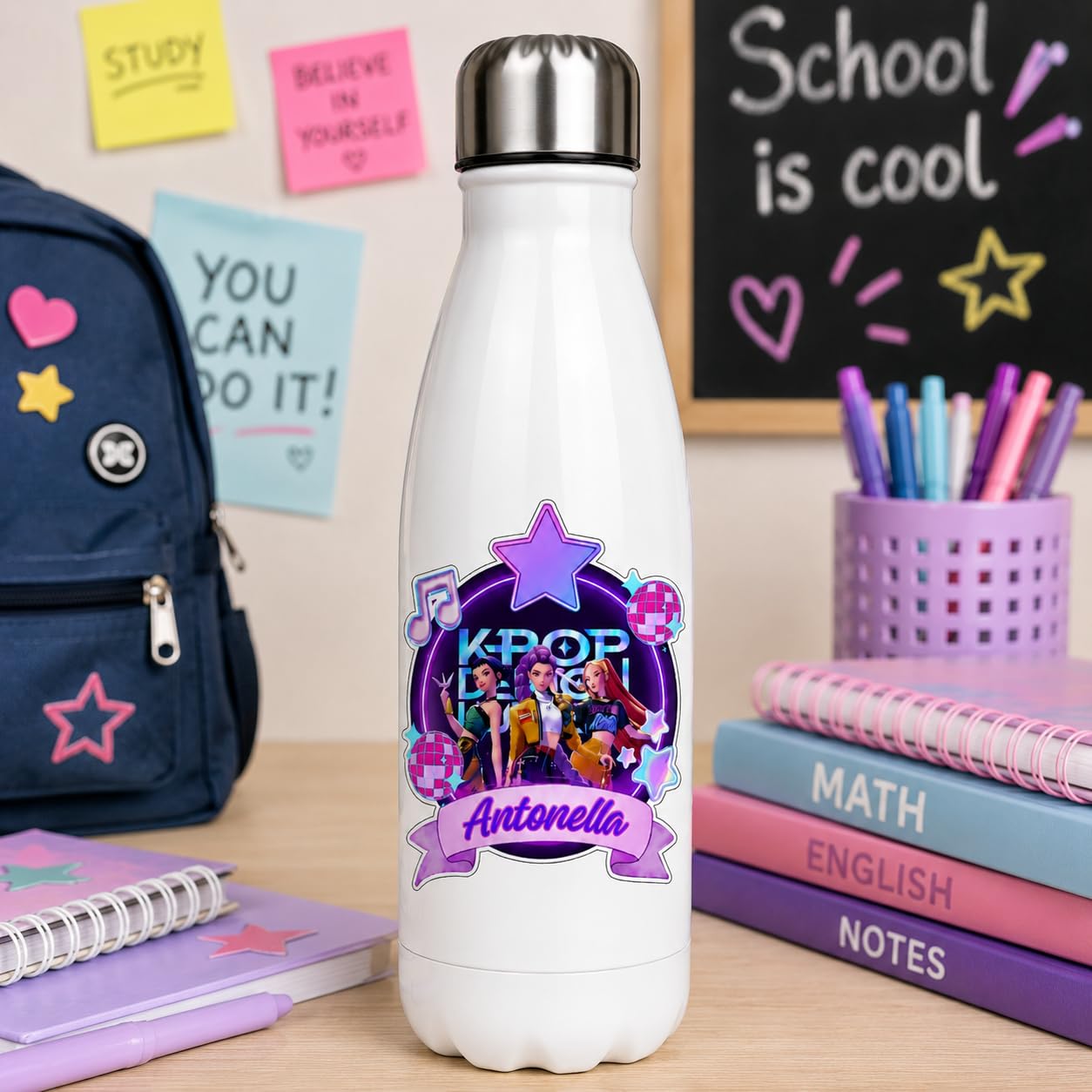 Borraccia Personalizzabile K Pop Dem-on Hunters 500ml In Acciaio Inox Termica - Con Nome Personalizzato - Idea Regalo Per Bambini E Ragazzi
