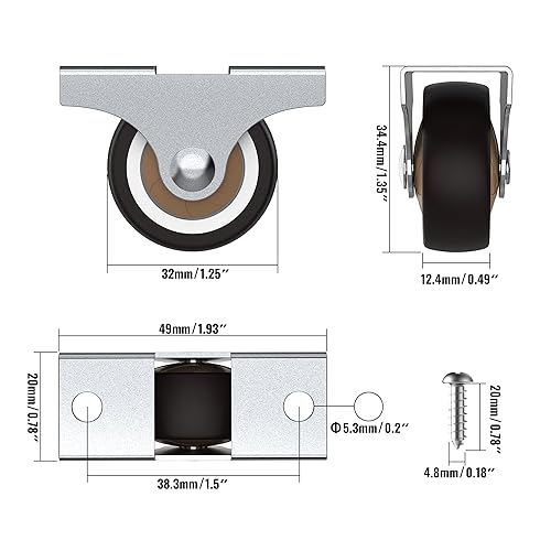 Miniatura 9 de Ruedas pequeñas de 1 pulgada para muebles, juego de 4 ruedas pequeñas de capacidad total de 90 libras (sin freno)