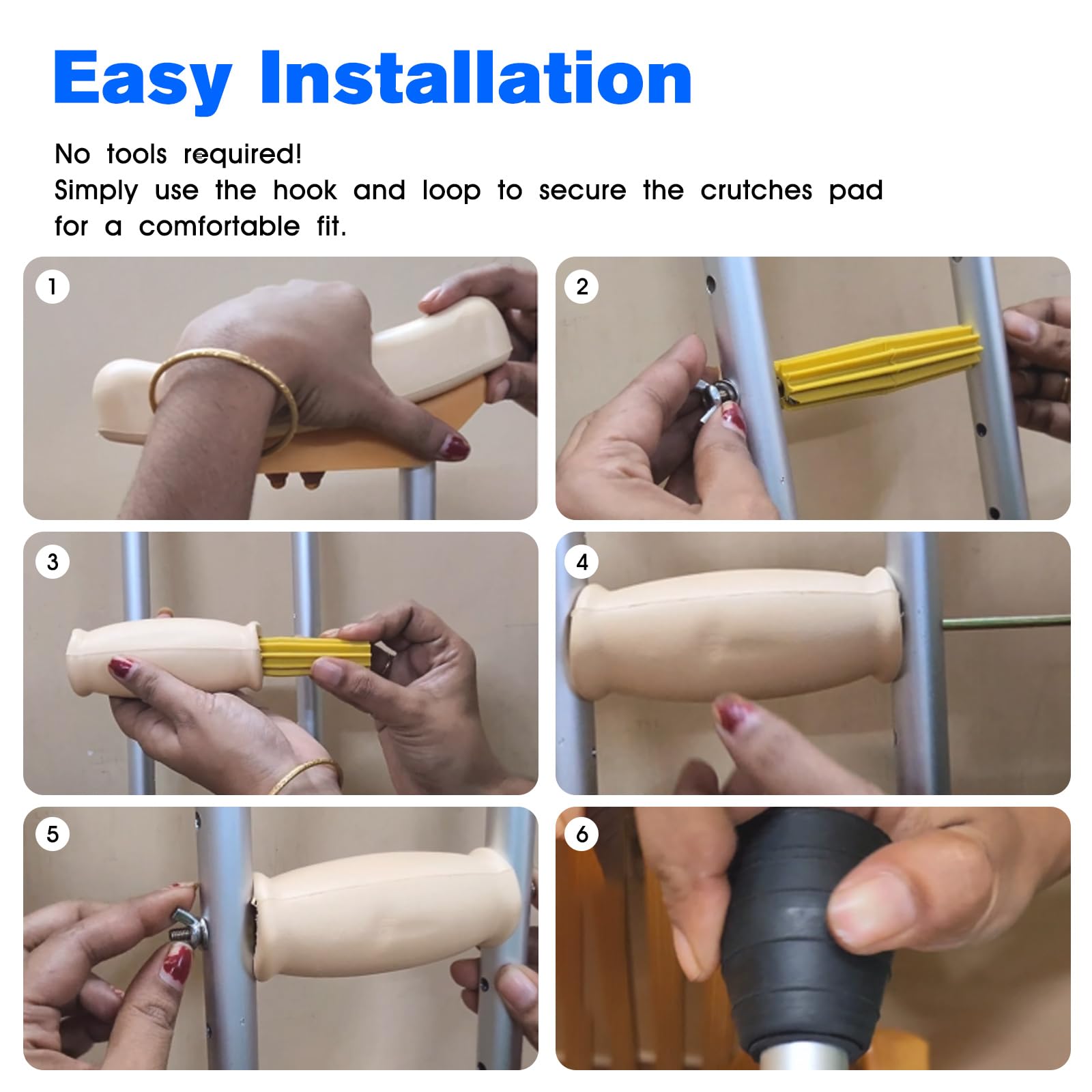 Almohadillas de repuesto para muletas de repuesto para axilas, muletas para caminar, muletas de brazo, empuñaduras y tapas de pies, se adapta a muletas de aluminio estándar, juego de 6 piezas