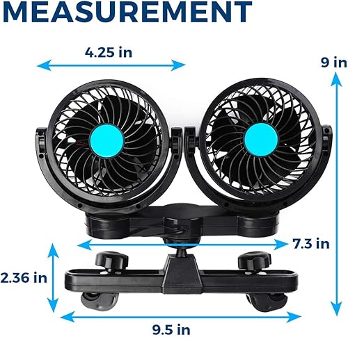 Miniatura 3 de Zento Deals - Ventilador de refrigeración eléctrico para asiento trasero del pasajero Zento Deals de doble cabezal giratorio de 12 V Ventilación de