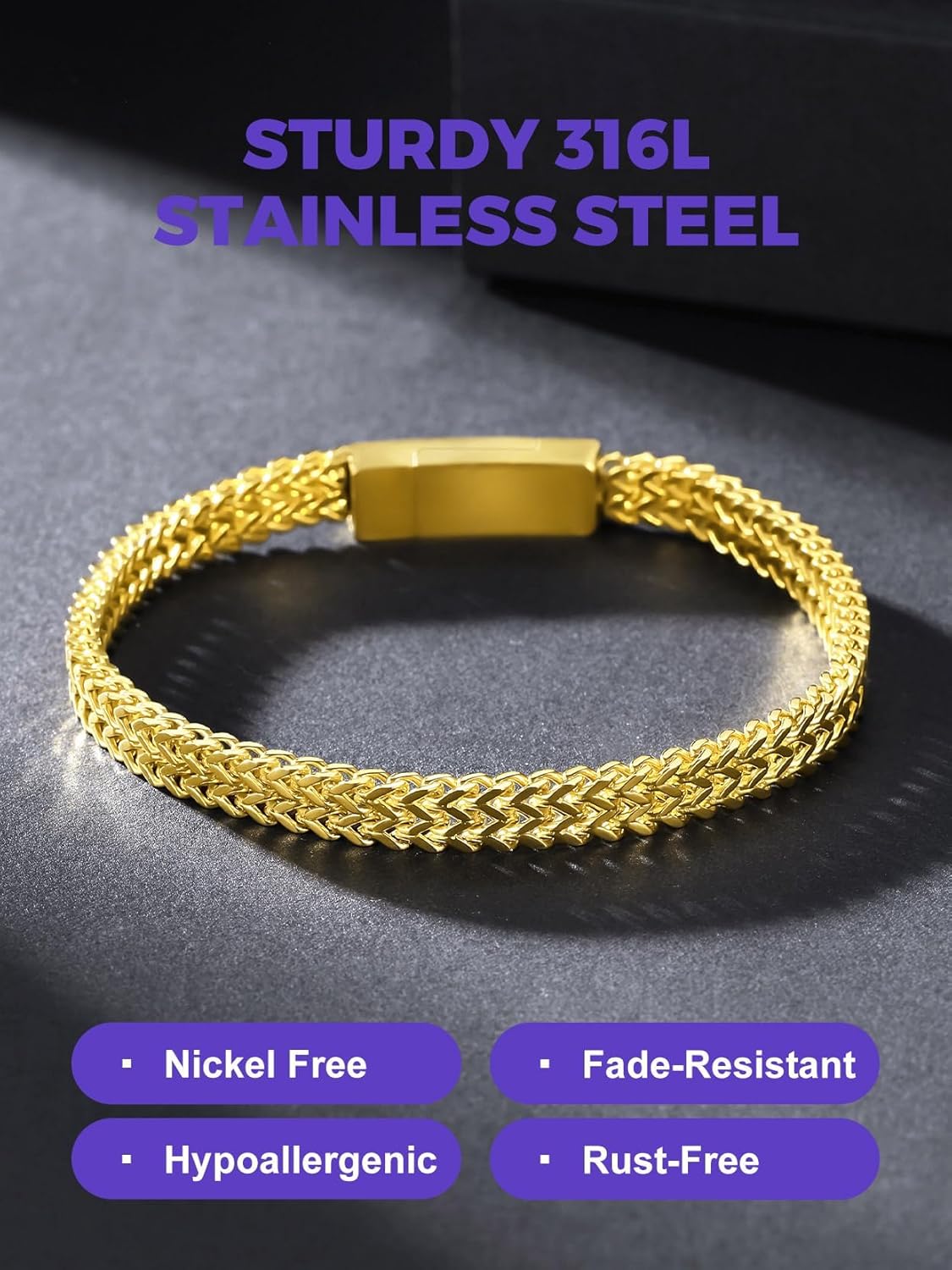 Richsteel Bracelets for Men 6mm/10mm/12mm Width Stainless Steel With Sturdy Clasp Franco Curb Chain Mens Bracelet 7.4/8.2/9 Inches Length - Image 4