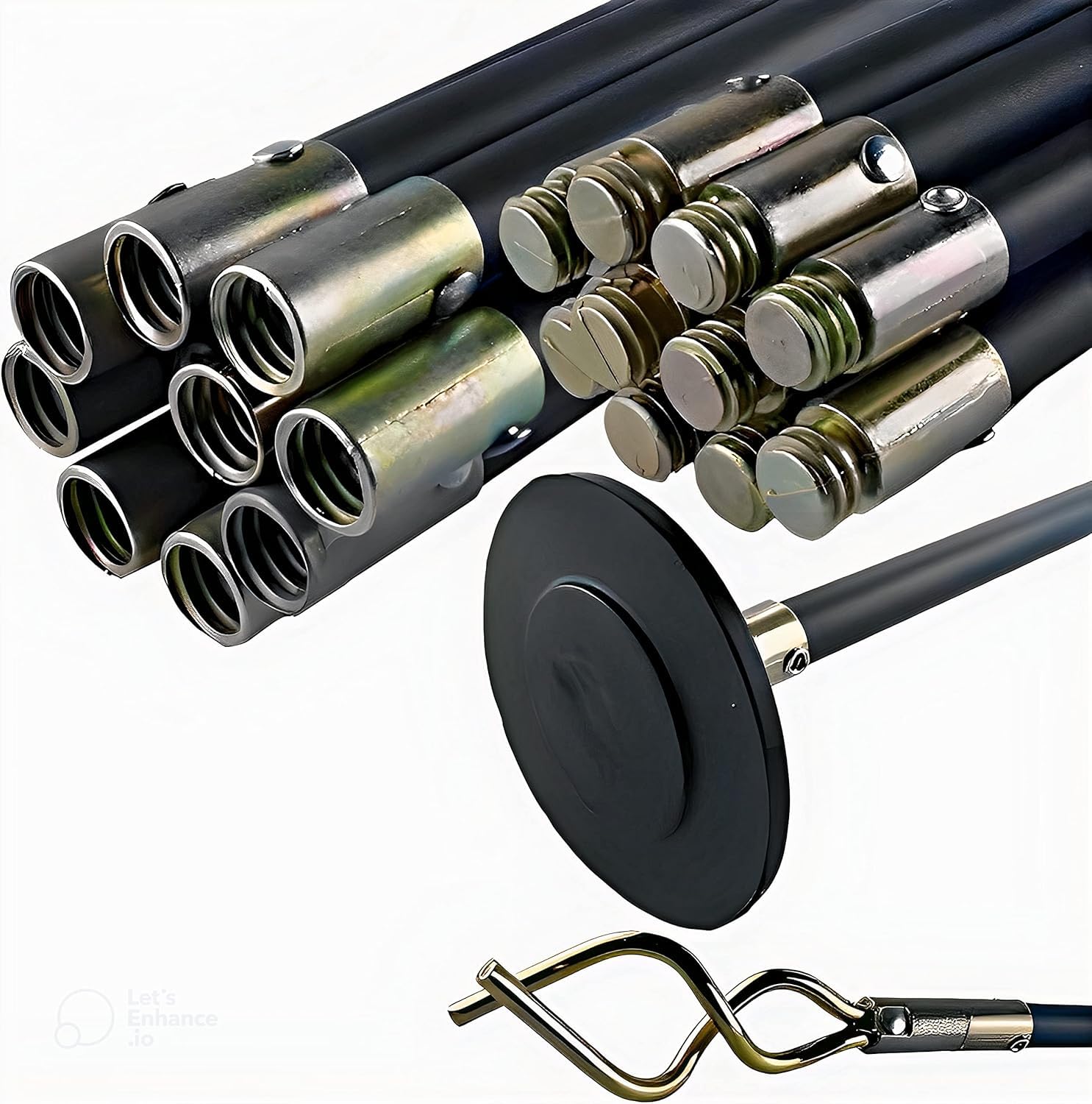 Equip247uk Black | Universal 12Pcs Drain Rod Set | Professional Drain Unblocker Tool | Brass Rod Connectors | Polypropylene Rod | Drain Auger, Plunger & Worm Screw
