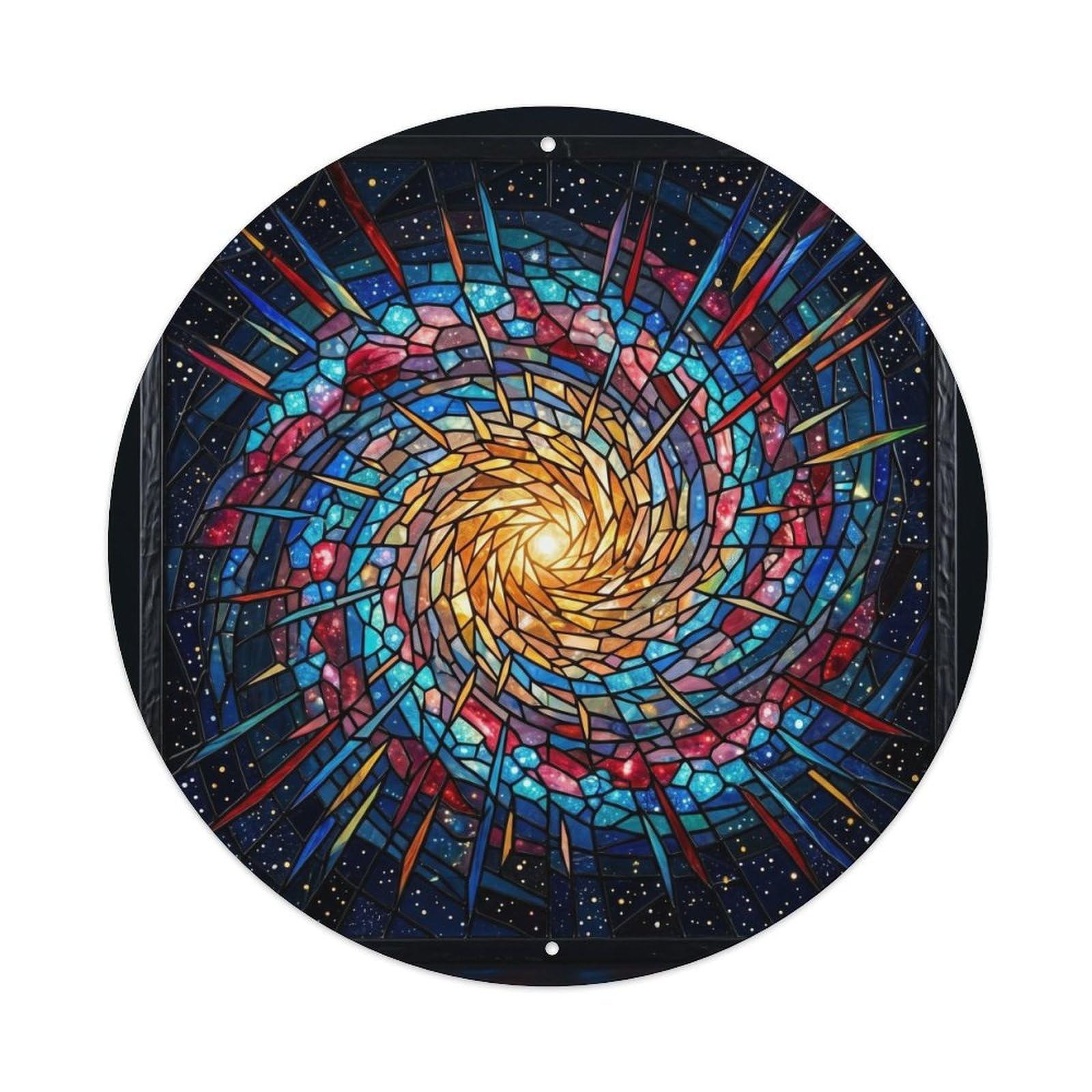 Spiral Galaxy Stained Glass Deep Space Cosmic Nebula Celestial Metal Tin Sign Plaque Wall Decor for Cafe, Man Cave, Club Bar, Office, Home Garden Round Metal Poster 8x8Inch