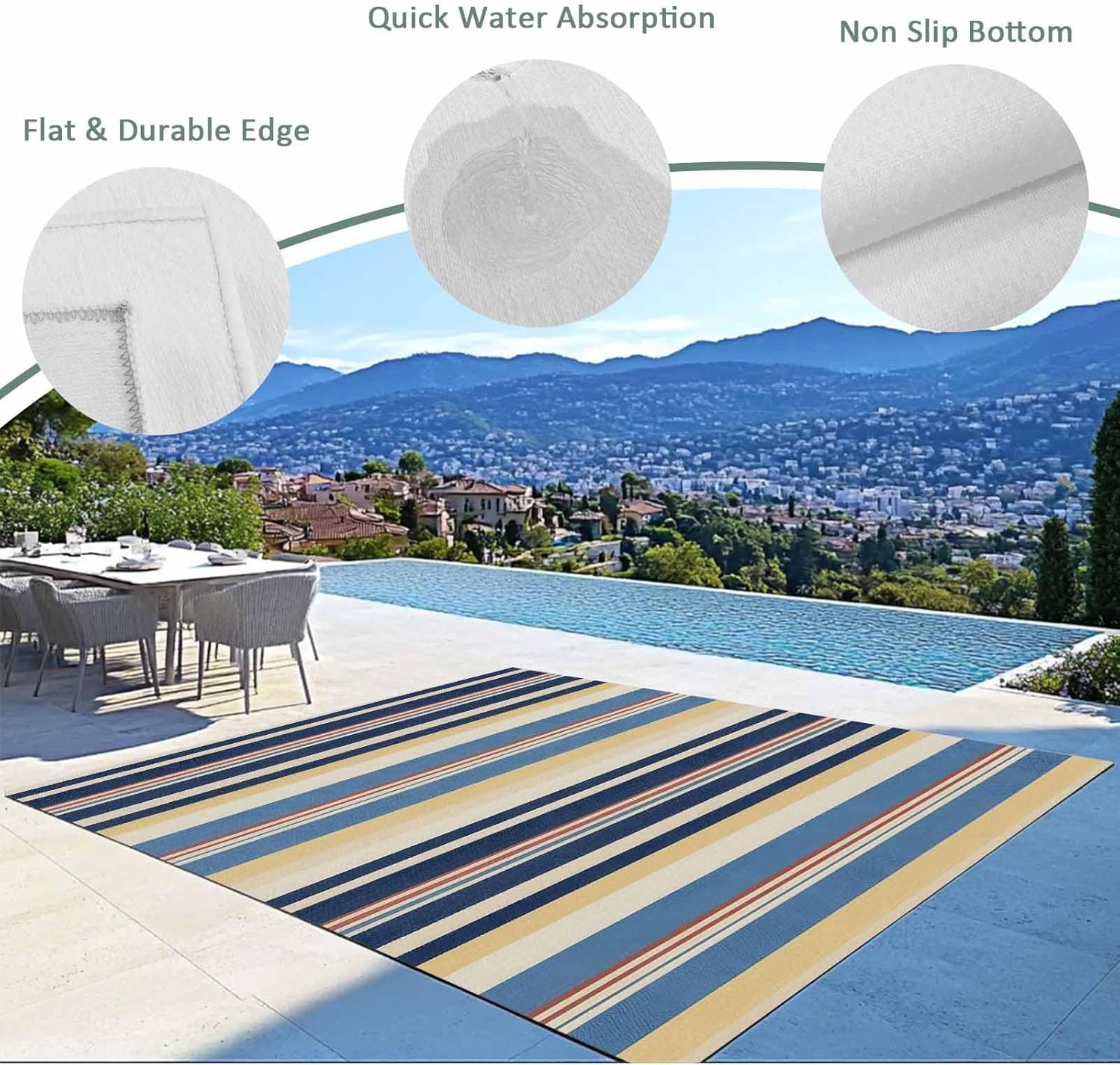 Outdoor Rug 4x6 ft Navy Blue Stripes Lines Outdoor Large Area Rug Non Slip Rubber Yellow Vertical Striped Front Door Mat RV Rug Camping Carpet Patio Outdoor Rugs for Backyard Balcony Deck Porch Indoor