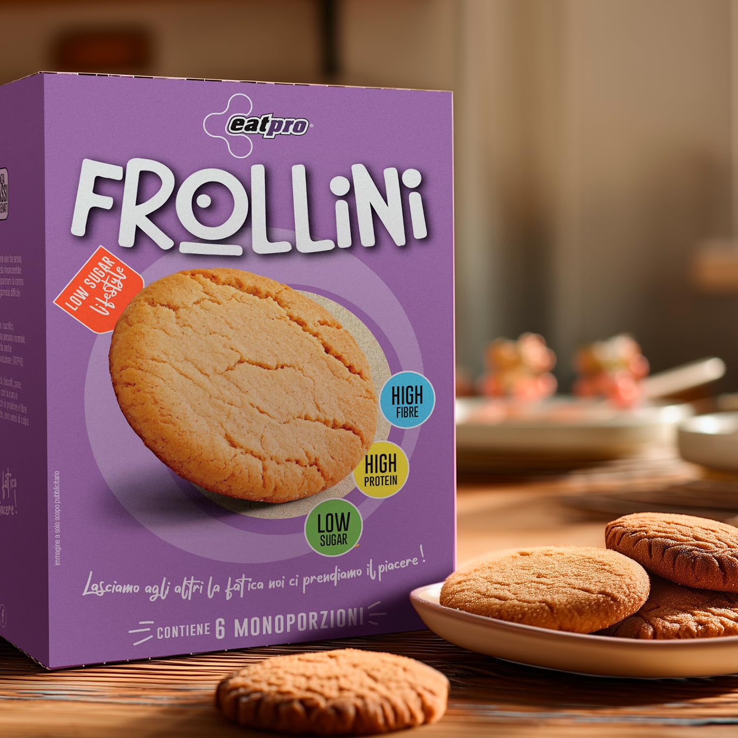 Biscotti Proteici Frollini Con Gocce Di Cioccolato EatPro 6 Monoporzioni Colazione Proteica, Snack Proteici, 30% Proteine 18% Fibre, Low Carb Biscotti Keto Diet, Dieta Chetogenica Prodotti
