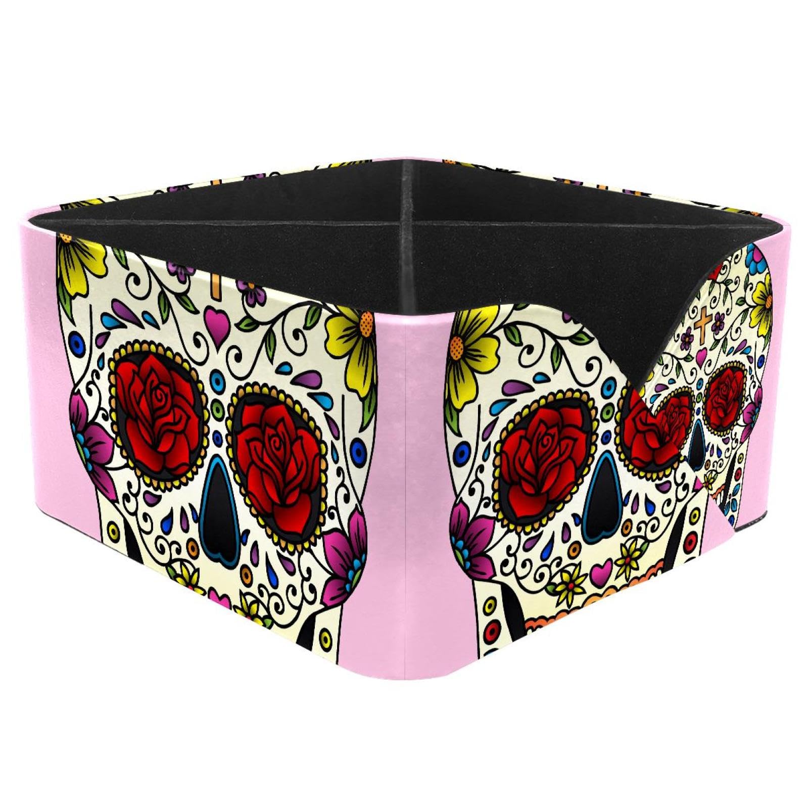 KengjuTesu Sugar Skull Desktop Organizer Pen Holder, Rectangular Pencil Cup for Office, Study and Makeup Stations