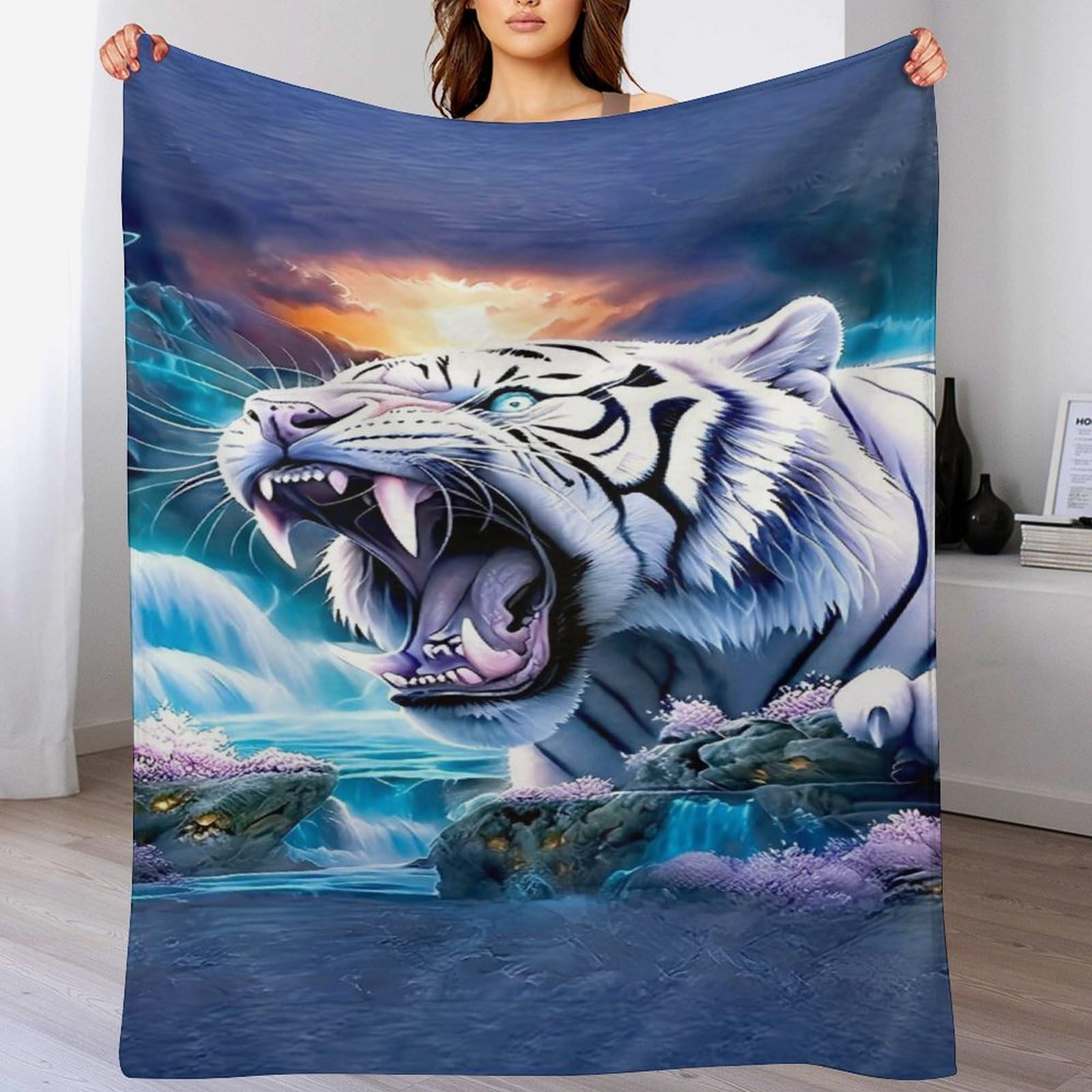 Manta de franela de tigre térmica con textura extrasuave para un descanso cómodo y cálido en casa
