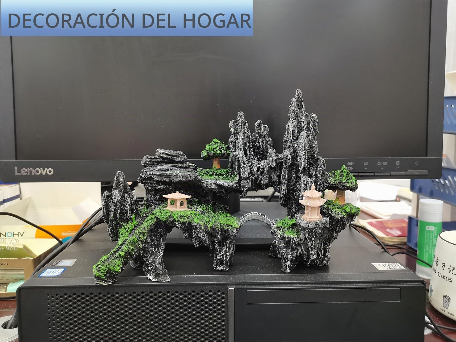 COYOUCO Acuario Vista a la montaña Ornamento de Piedra Árbol Roca Paisaje de Cueva, Gran Ornamento de Acuario Roca Artificial Pecera Decoración,E