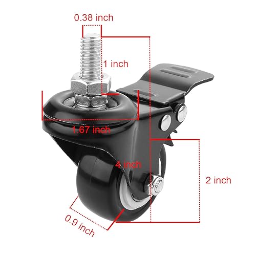 Miniatura 2 de Paquete de 4 ruedas giratorias Abuff M10 de 2 pulgadas, ruedas giratorias resistentes que cargan 440 libras (2 con frenos y 2 sin) para carritos de