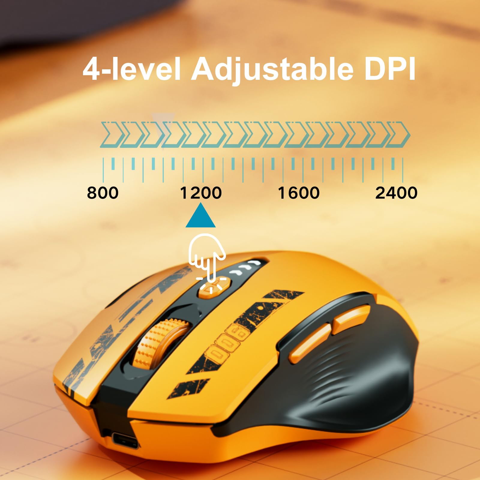 Uineer mouse wireless, [Aggiornato] mouse bluetooth multi-dispositivo, Livello batteria visibile, Tri-mode (BT 5.0/4.0+2.4G Hz) Mouse ergonomico ricaricabile, 4 DPI regolabili, mouse senza fili,giallo