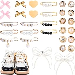 Mikovivi 30 Pzs Adornos para Zapatos para Zapatillas Deportivas, Varios Estilos de Adornos para Cordones de Zapatos Adornos para Zapatos con Lazo Clips para Zapatos Joyas para Zapatos para Mujeres