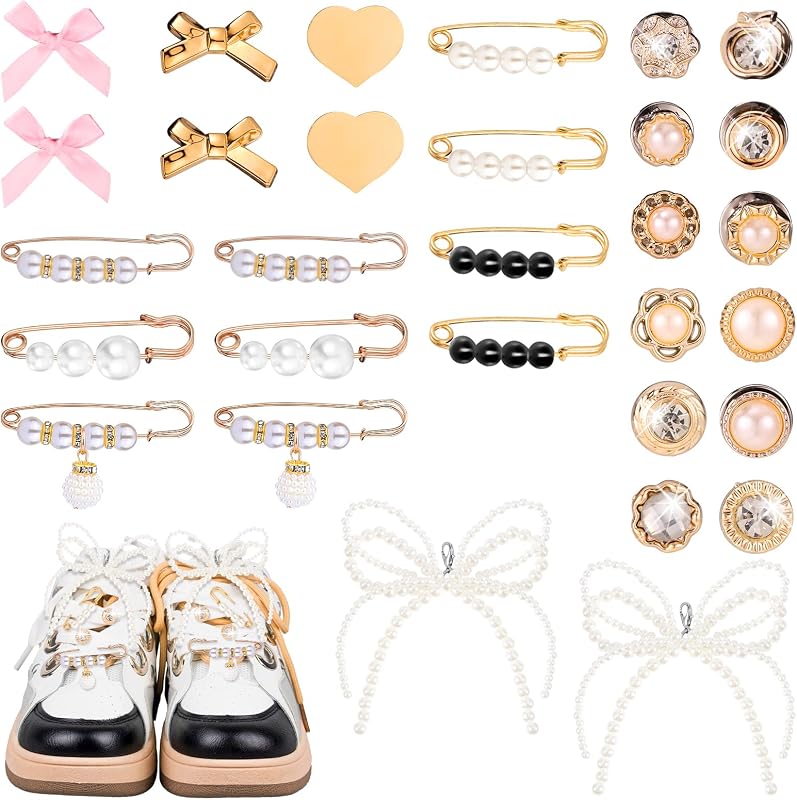 Mikovivi 30 Pzs Adornos para Zapatos para Zapatillas Deportivas, Varios Estilos de Adornos para Cordones de Zapatos Adornos para Zapatos con Lazo Clips para Zapatos Joyas para Zapatos para Mujeres