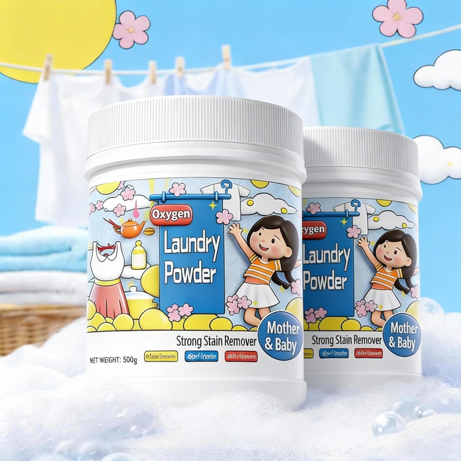 Oxygen Laundry Powder,Hyper Concentrated Stain Remover,Strong Stain Remover For Clothes,Laundry Detergent Powder,Powerful Cleaning For Whites & Colors,Safe For Fabrics (2)