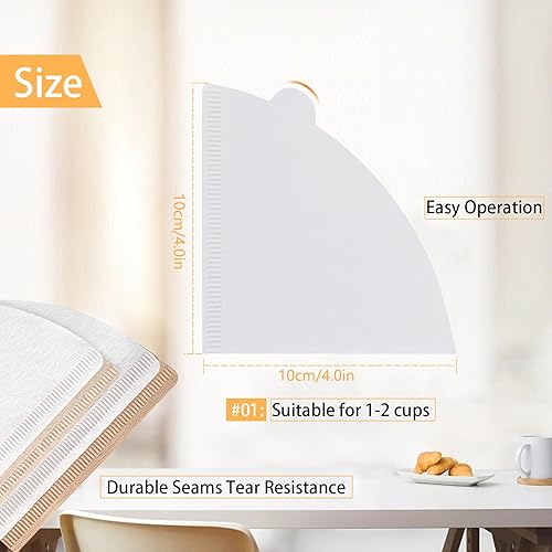 Miniatura 3 de GeeRic Filtros de café en cono #1, 100 unidades para 1-2 tazas, filtros de café de cono desechables, color blanco natural de primera calidad