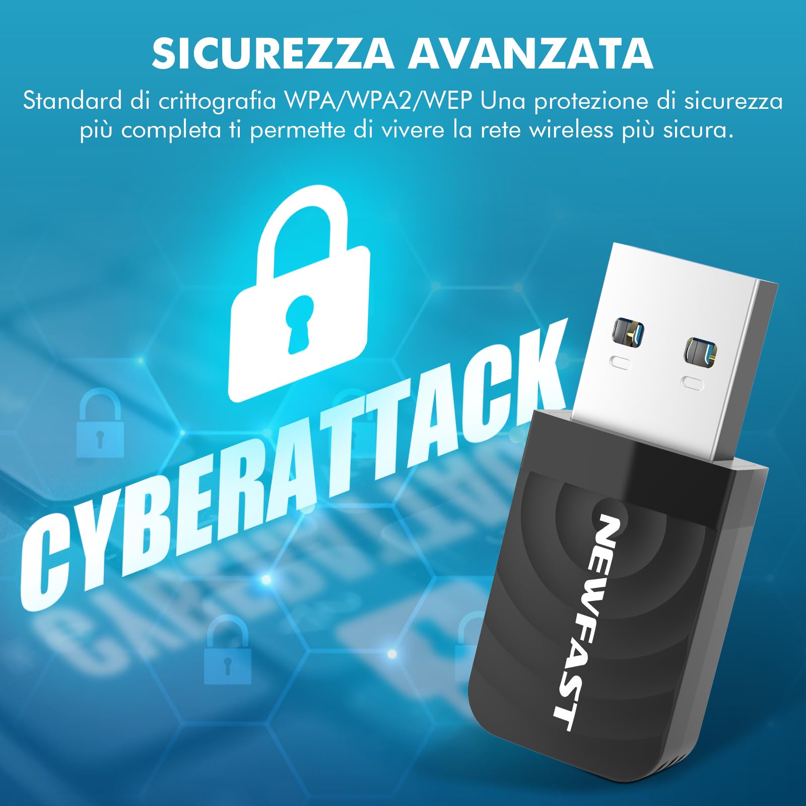 NEWFAST 1300Mbps WiFi USB per PC, Chiavetta WiFi Dual Band 2.4GHz/5GHz AC1300 Adattatore WiFi USB per PC/Desktop/Laptop, Compatibile con Windows 11/10/8.1/8/7/XP und Mac OS 10.11-10.15 (NF-U323V1)