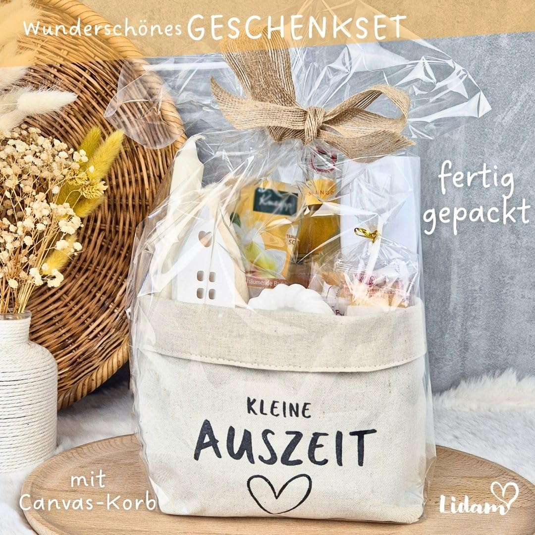 Wellness Geschenkset für Frauen mit Entspannung Badeschaum im Canvas Baumwoll-Korb